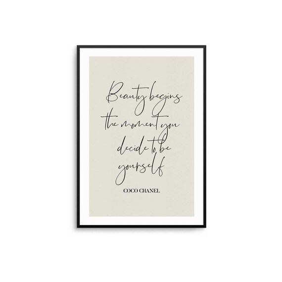 Coco Chanel Be Yourself Script Quote on Beige Background Poster