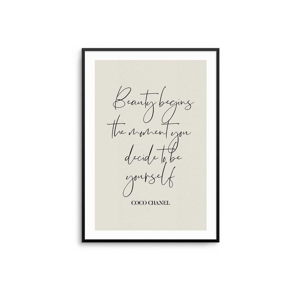 Coco Chanel Be Yourself Script Quote on Beige Background Poster