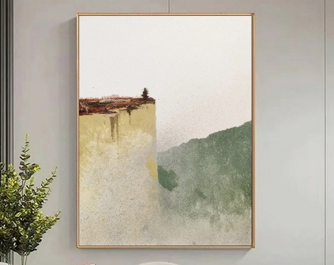 Mustard Ochre and Sage Green Abstract Landscape Painting Poster