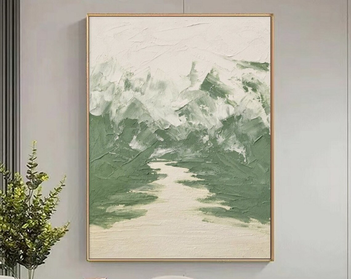 Sage Green and White Brushstroke Landscape Abstract Painting Poster