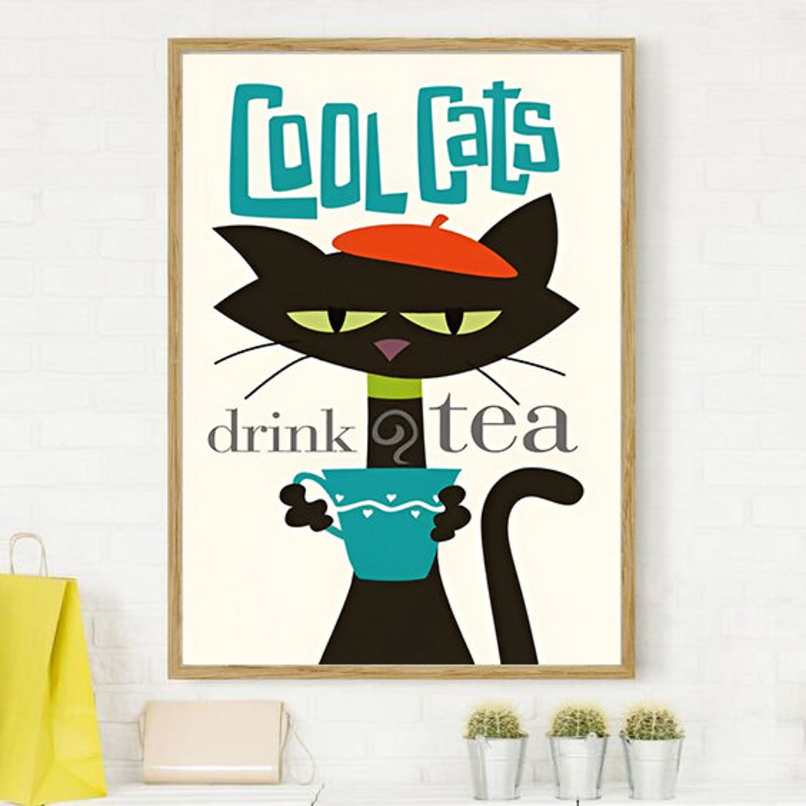 Mid Century Cat Wall Art Preppy Wall Art Funky Wall Art Funny Wall Art Pritable Wall Art Only Digital - Image 2