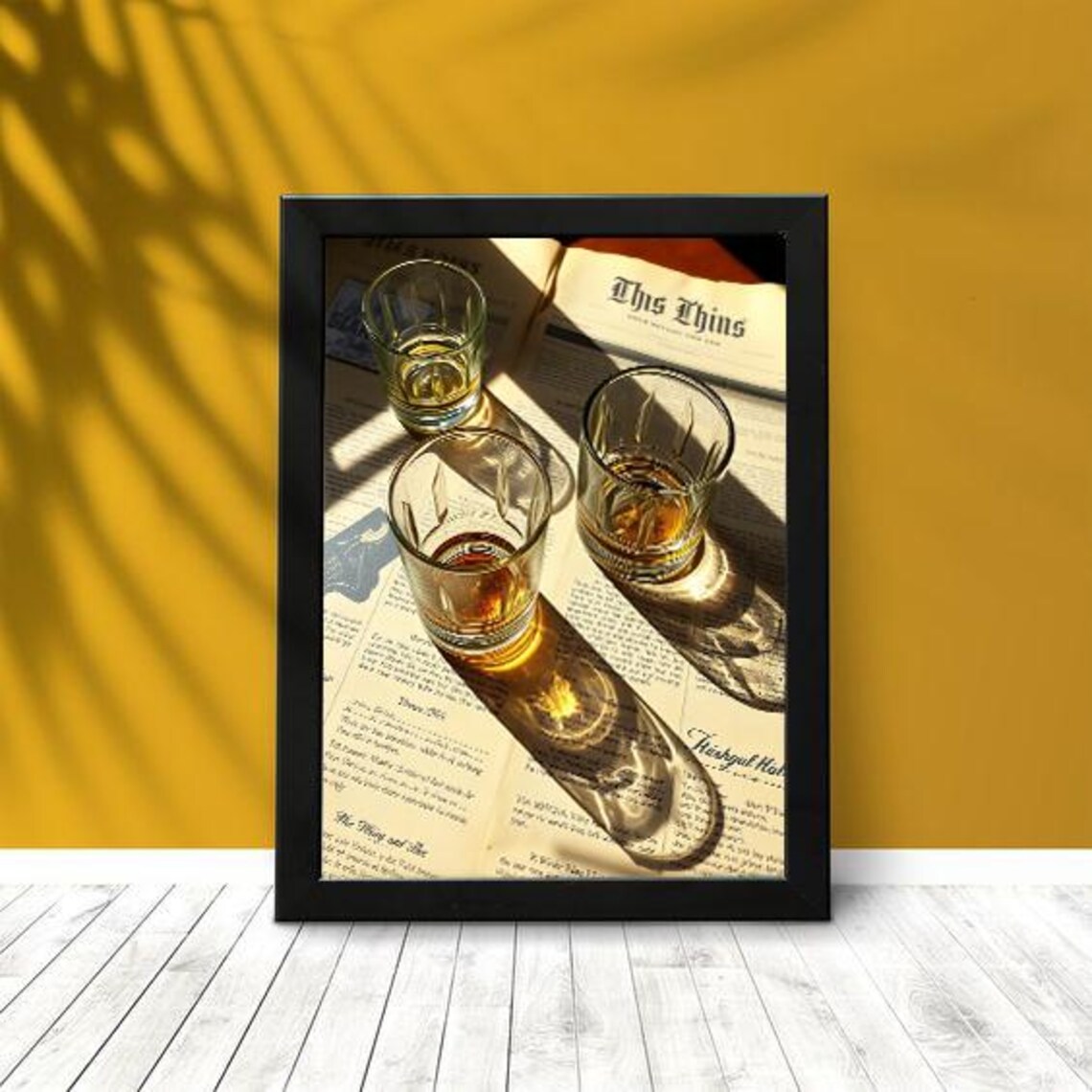 Whiskey Glasses Vintage Newspaper Sunlit Bar Aesthetic Photo Poster - Image 4