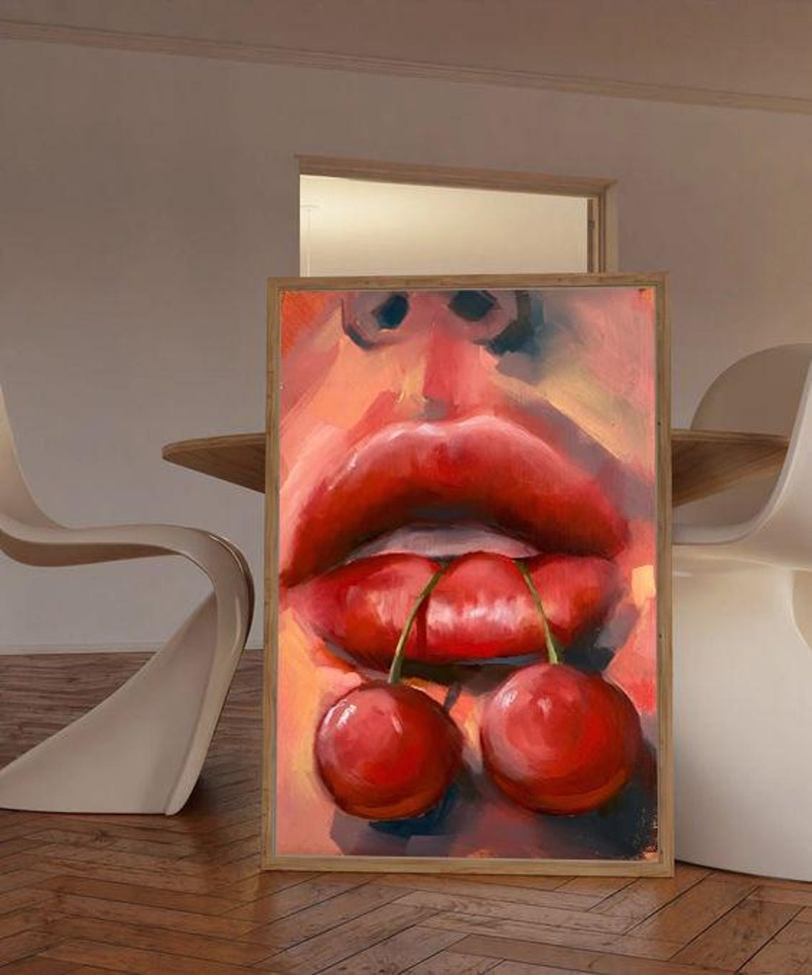 Cherry Red Lips Oil Painting Bold Pop Art Coquette Beauty Poster - Image 3