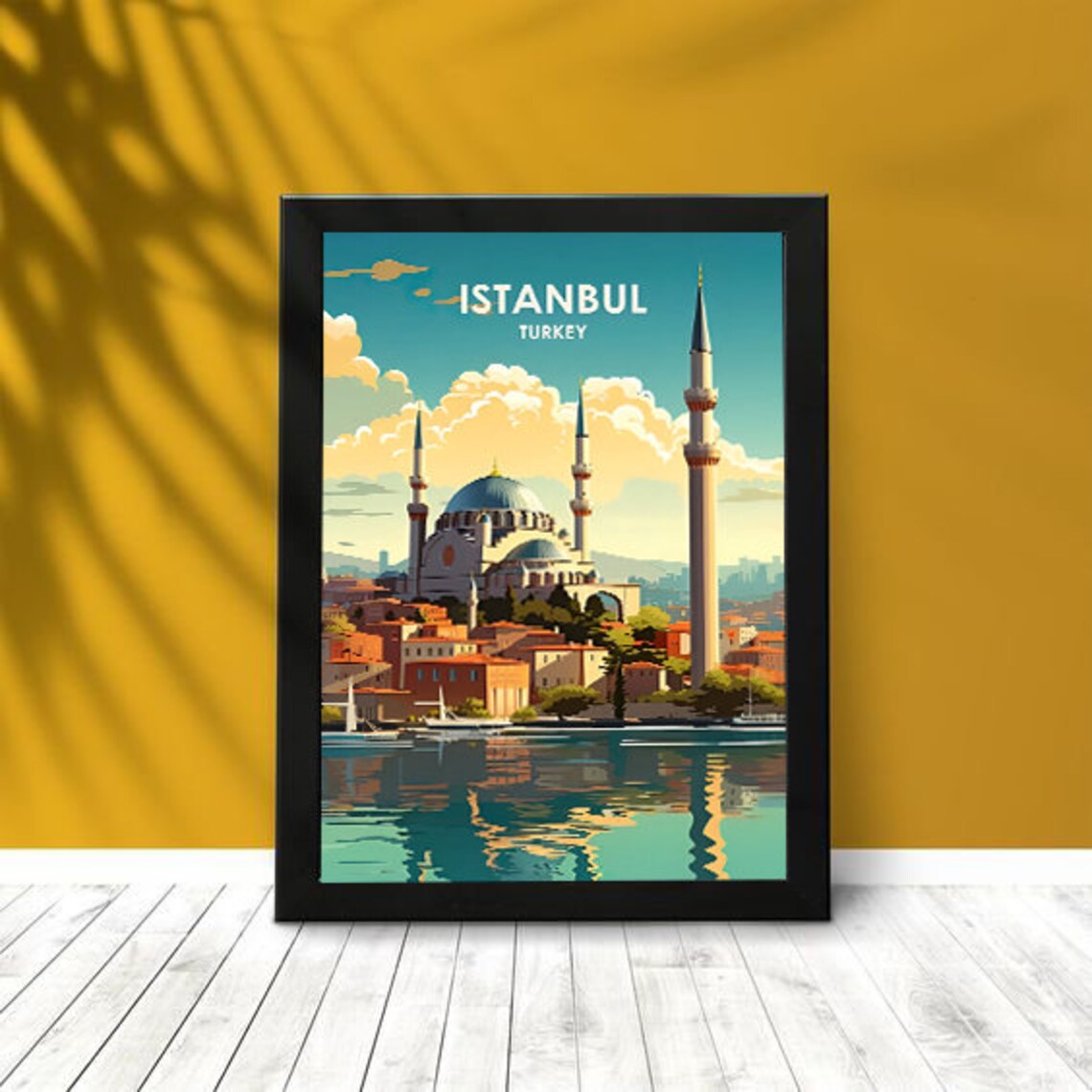 Istanbul Turkey Vintage Travel Poster Mosque Waterfront Scene