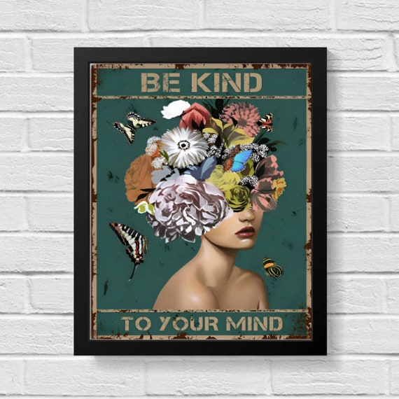 Be Kind To Your Mind Vintage Poster Preppy Wall Art Wall Art Girly Wall Art Vintage Wall Art