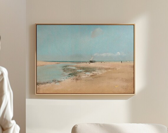 Coastal Beach Low Tide Sailboat Vintage Pastel Seascape Poster
