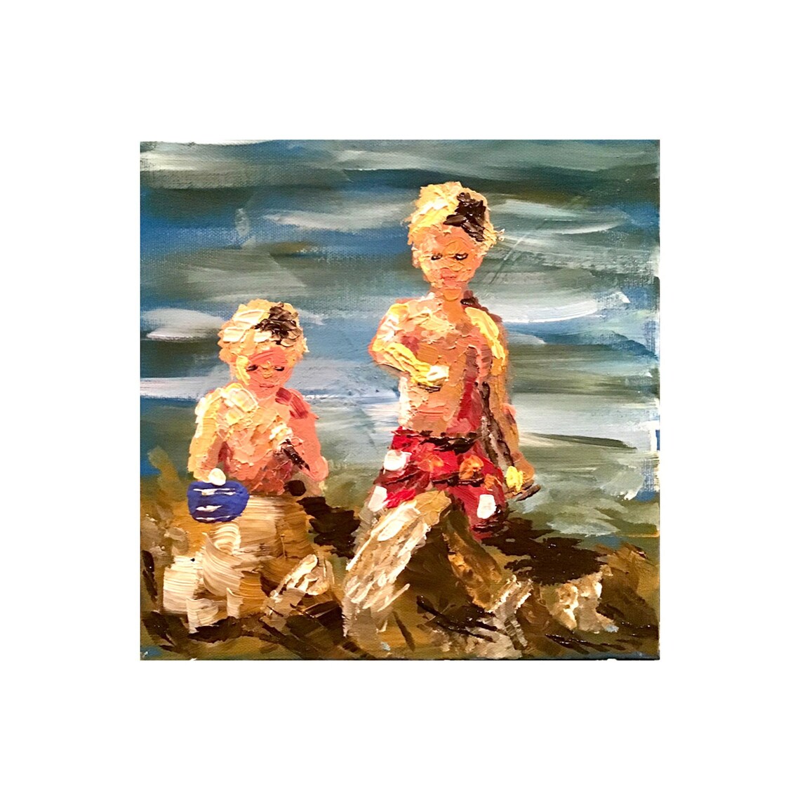 Florida Two Boys Custom Portrait Abstract Painting