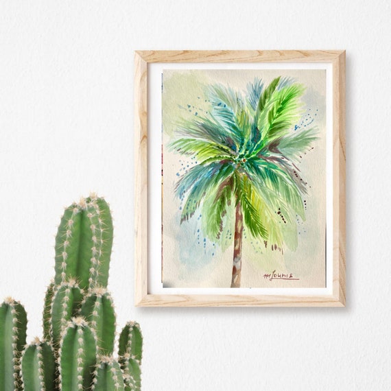 Palm Tree Watercolor Art Print, Florida Tropical Decor