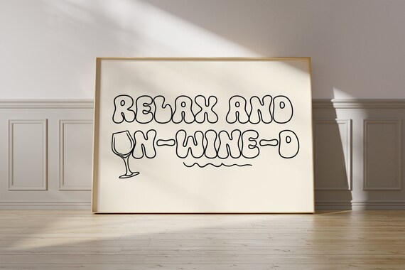Relax And Unwind Wine Pun Funny Wine Kitchen Bar Doodle Wall Art