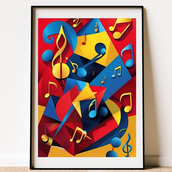 Modern Abstract Music Notes Poster Midcentury Wall Art Bold Geometric Shapes And Colour Musical Symbols Artwork Jazzinspired Decor