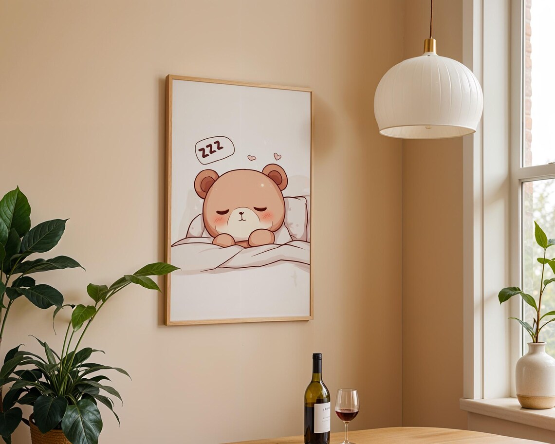 Cute Sleeping Bear Kawaii Animal Poster for Kids Room and Nursery Wall - Image 3