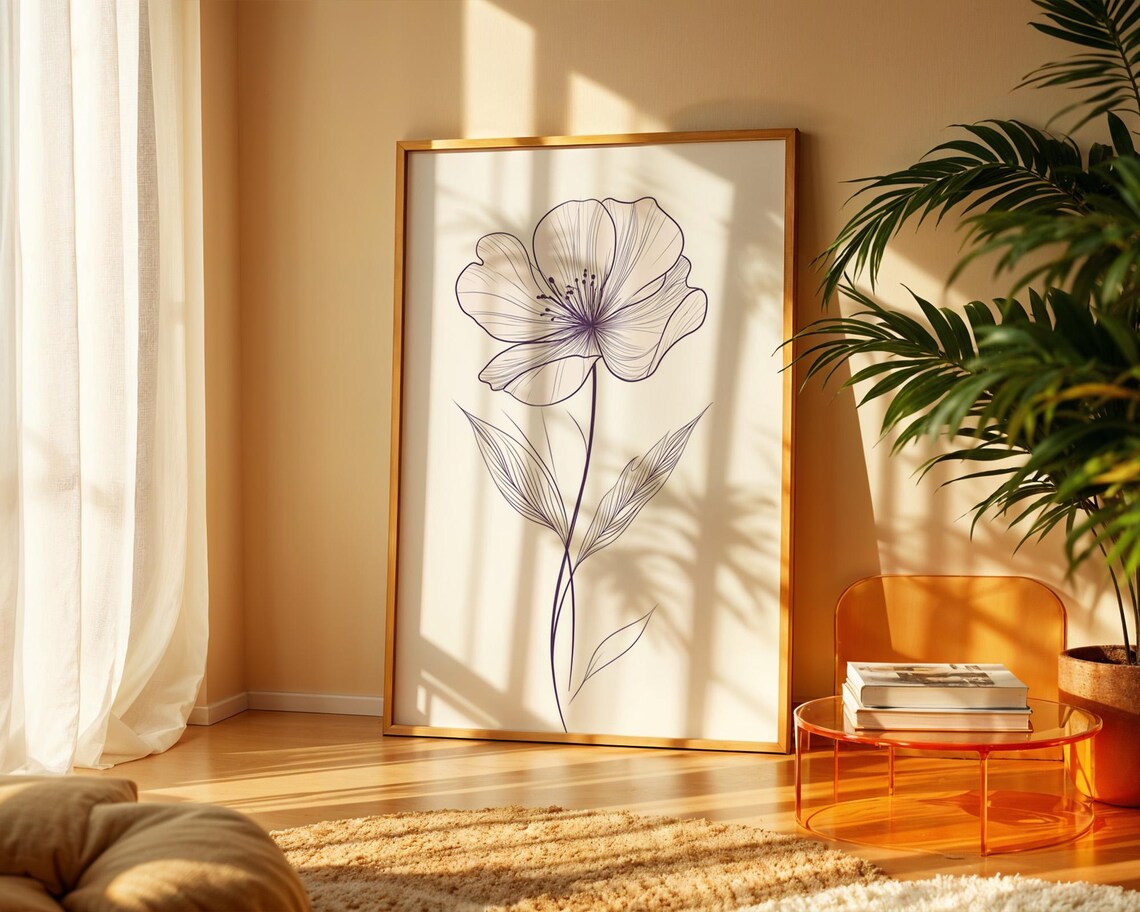Minimalist Line Art Flower, Kitchen Office Decor - Image 6