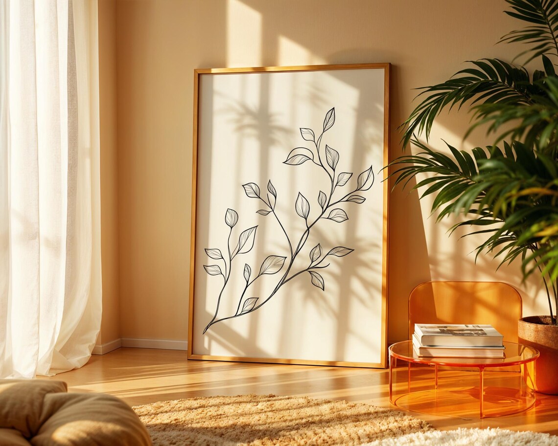 Minimalist Line Art Vines, Kitchen Office Decor - Image 2