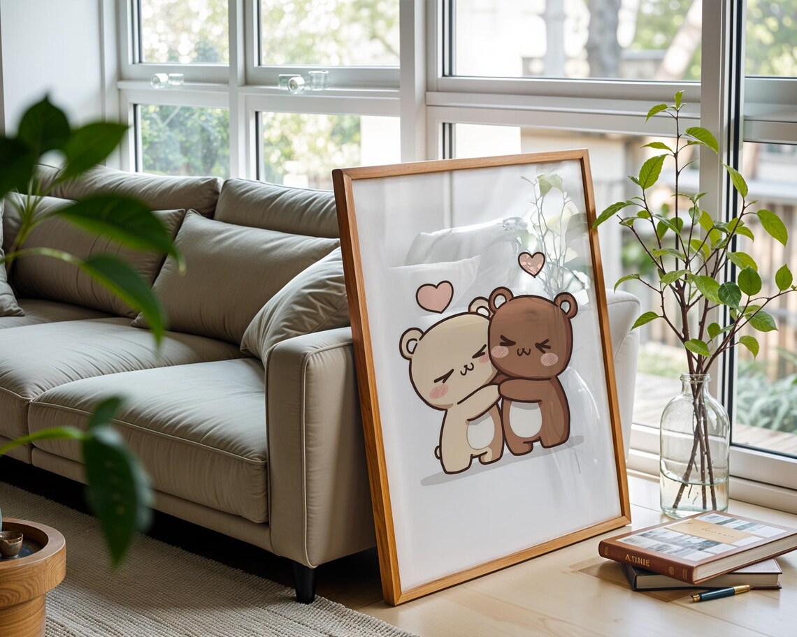Bear Couple, Cute Couples Decor Art Print - Image 2