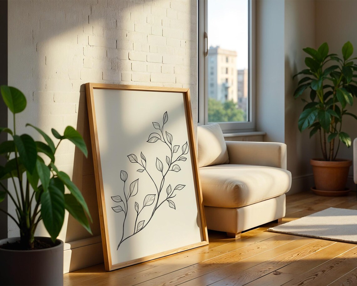 Minimalist Line Art Vines, Kitchen Office Decor - Image 3