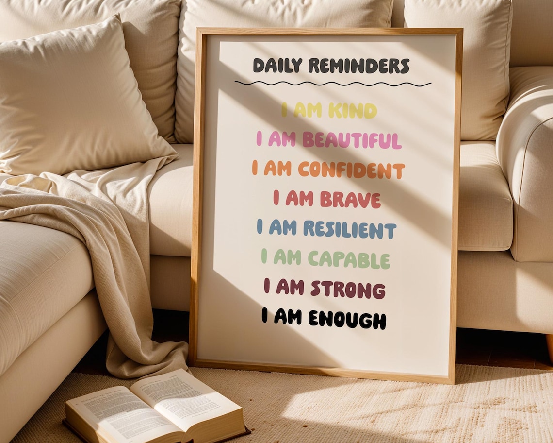 Daily Reminders Rainbow I Am Affirmations Quote Poster for Kids Rooms