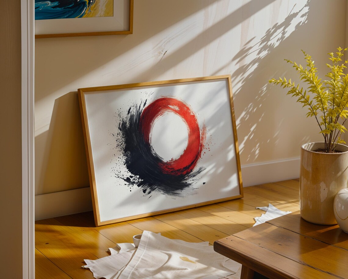 Orange And Black Paint Circle Modern Poster - Image 5