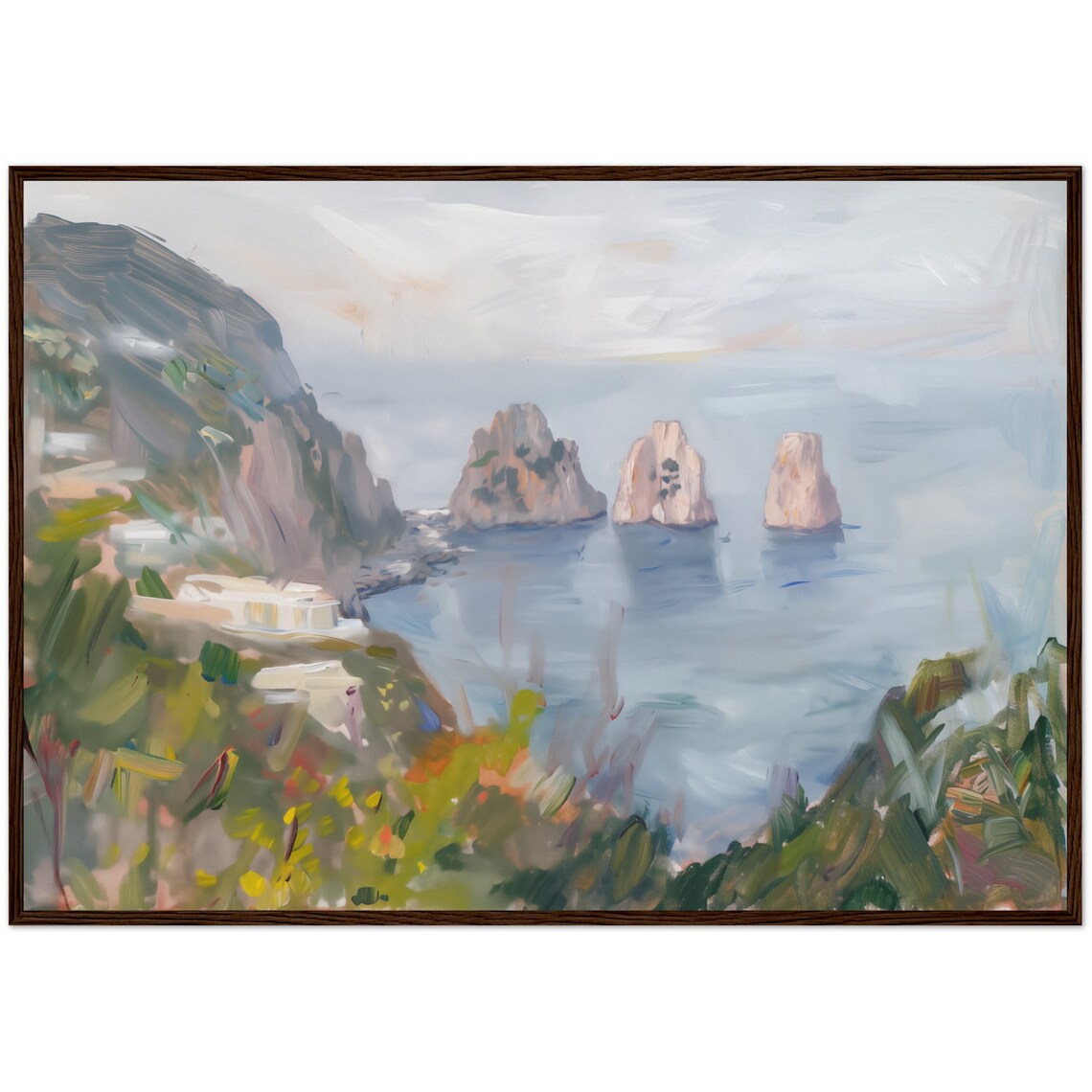 Capri Italy Faraglioni Sea Stacks Coastal Oil Painting Art Poster