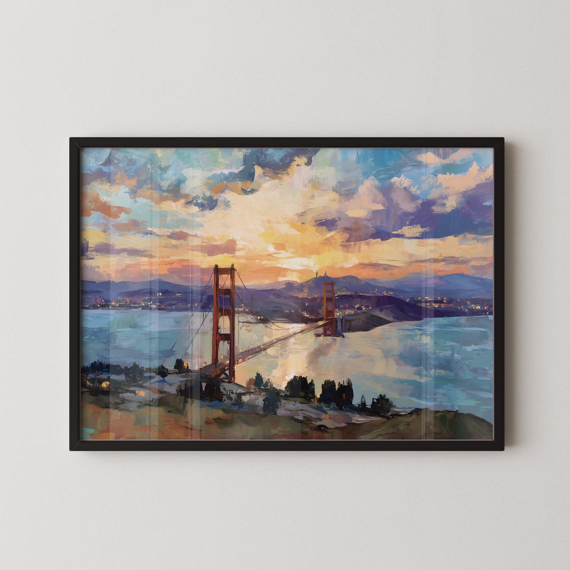 San Francisco California Golden Gate Bridge Sunset Bay Painting Poster