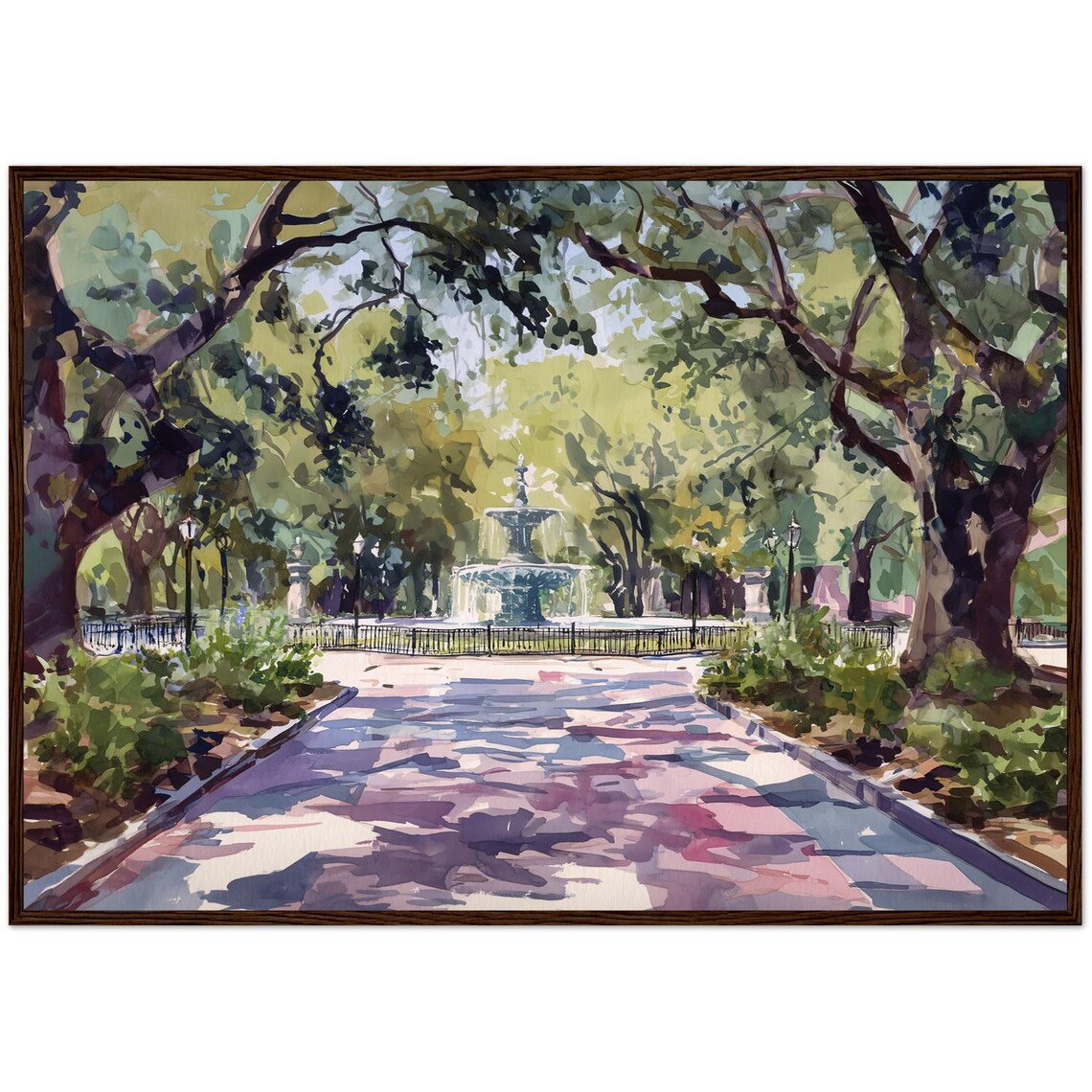 Savannah Georgia Forsyth Park Fountain Live Oaks Watercolor Wall Art