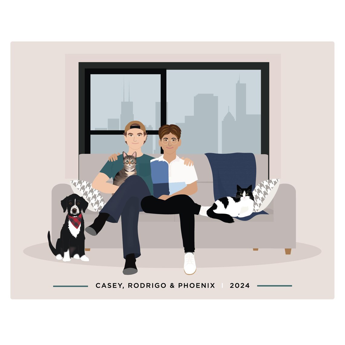 Custom Couple Portrait, Personalised Print