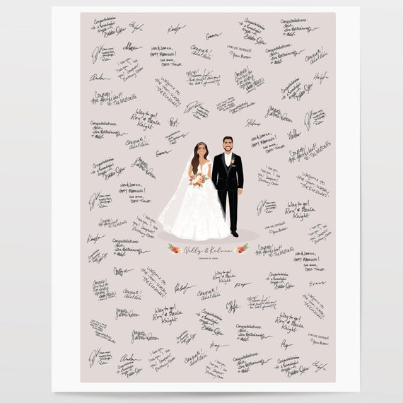 Custom Wedding Portrait For Signing Personalized Wedding Couple Bride And Groom Drawing For Signatures Wedding Guest Book Alternative