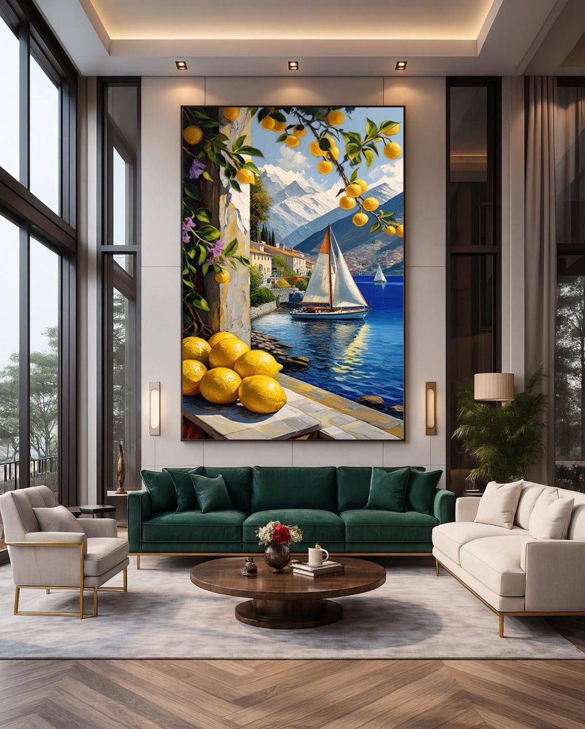 Lemon Branch by the Lake Sailboats Alpine Coast Sunlit Scenic Poster