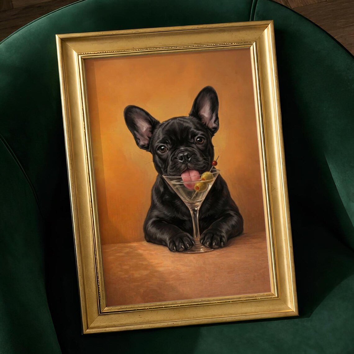 Frenchie Cocktail, Boston Terrier Bar Decor Illustration