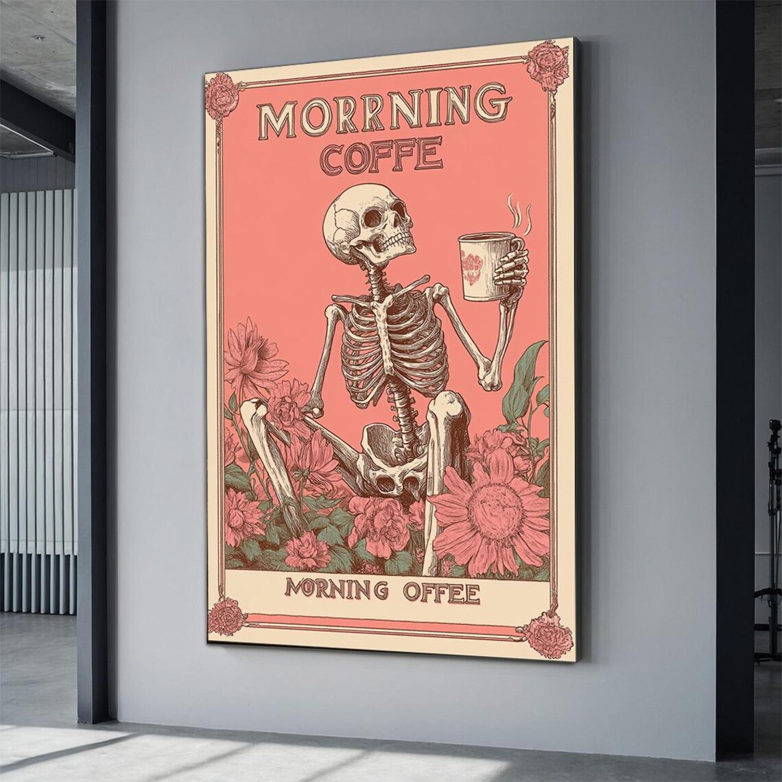 Morning Coffee Skeleton Café, Funny Coffee Art