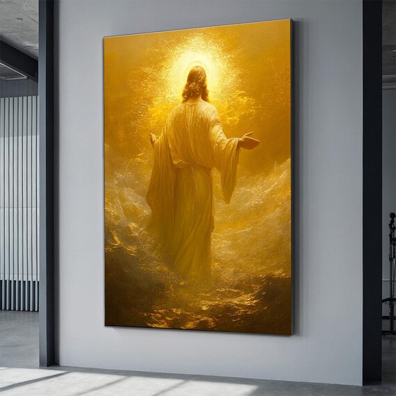 Jesus Walking Into Golden Divine Light Radiant Christian Wall Poster