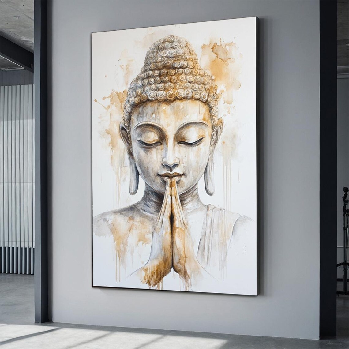 White Gold Buddha Meditation Art Print for Zen Decor