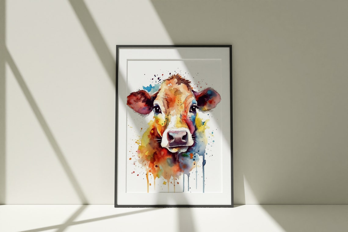 Baby Calf Painting Wall Art Poster Gift Watercolor Colorful Animal Painting Illustration Nature Wall Art Home Decor Print - Image 3