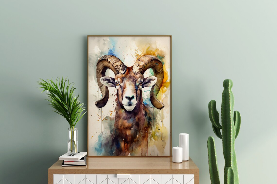 Bighorn Sheep Ram Watercolor Wildlife Portrait Rustic Art Poster - Image 4