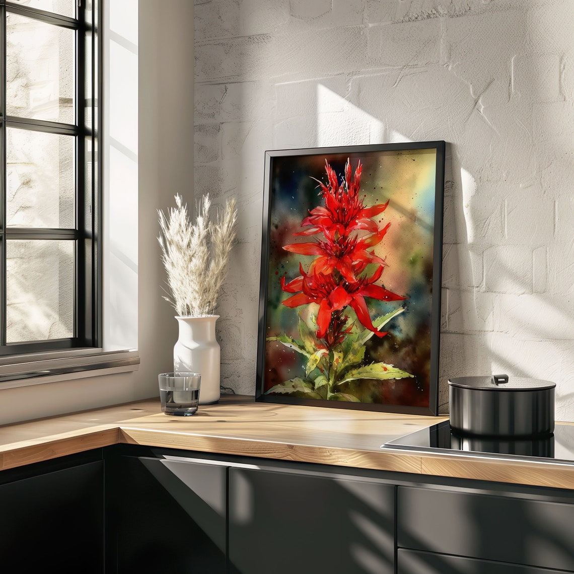 Bold Red Cardinal Flower Watercolor Botanical Bloom Art Poster - Image 5