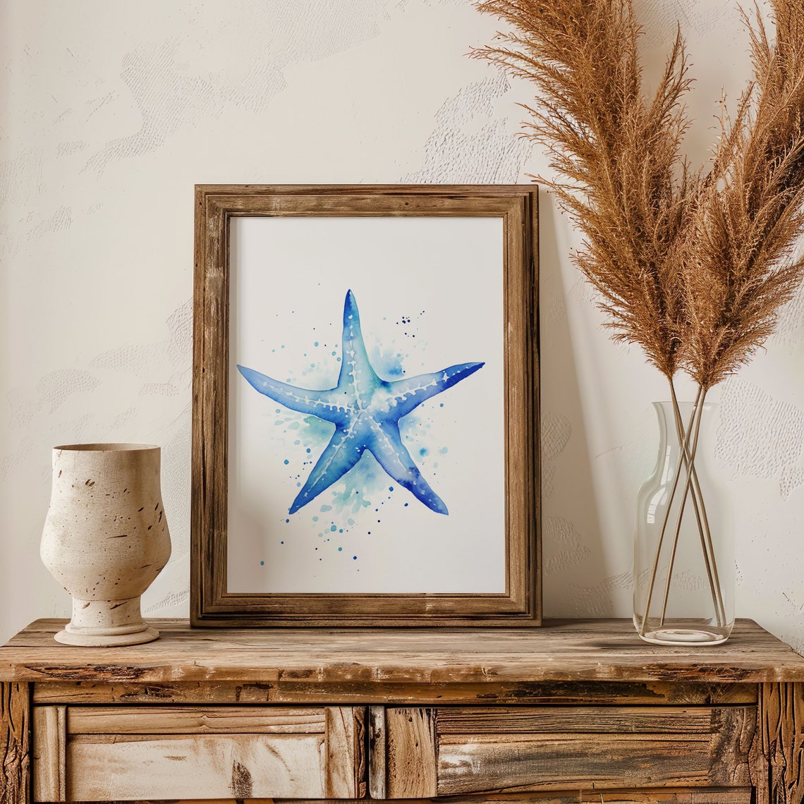 Blue Starfish Watercolor Ocean Splash Coastal Beach Art Poster - Image 3