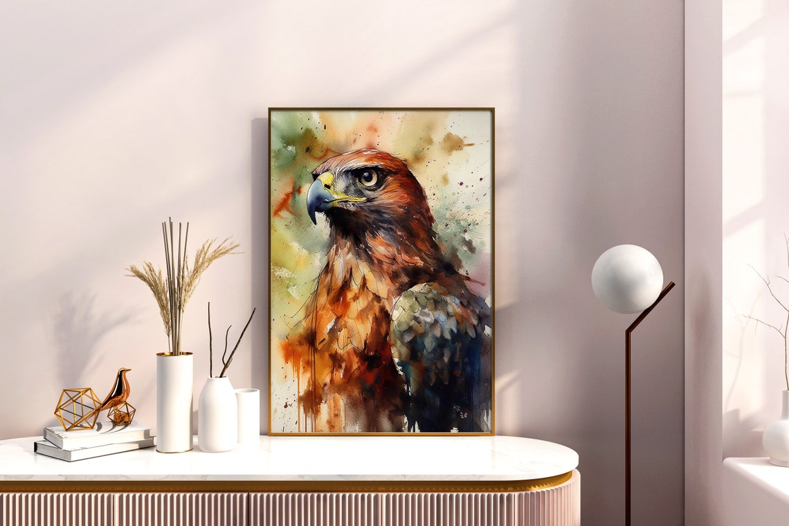 Hawk Watercolor Portrait Brown Raptor Bird of Prey Art Poster - Image 5