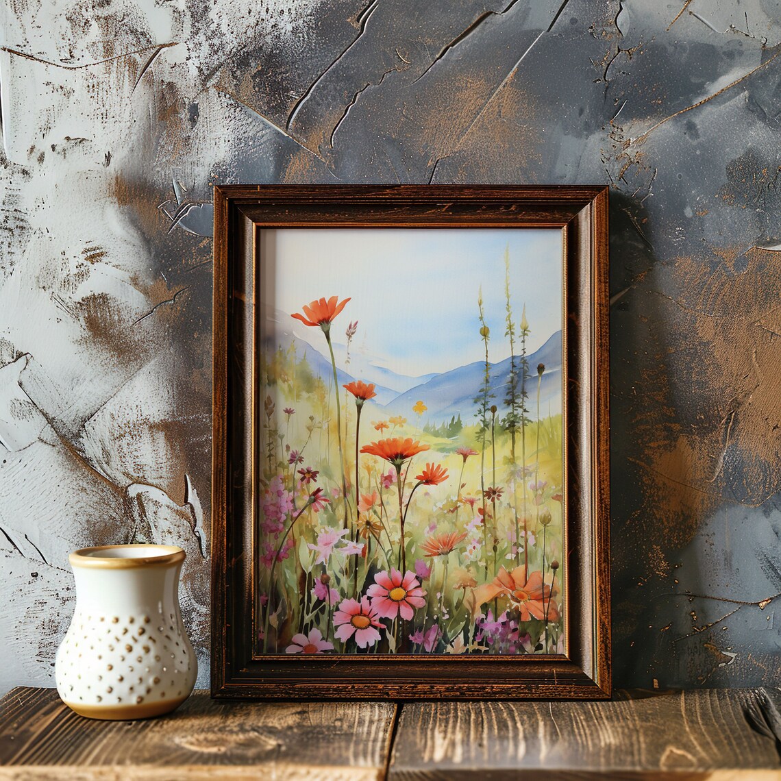 Wildflower Meadow Mountain Watercolor Painting Poster for Cheerful Homes - Image 3