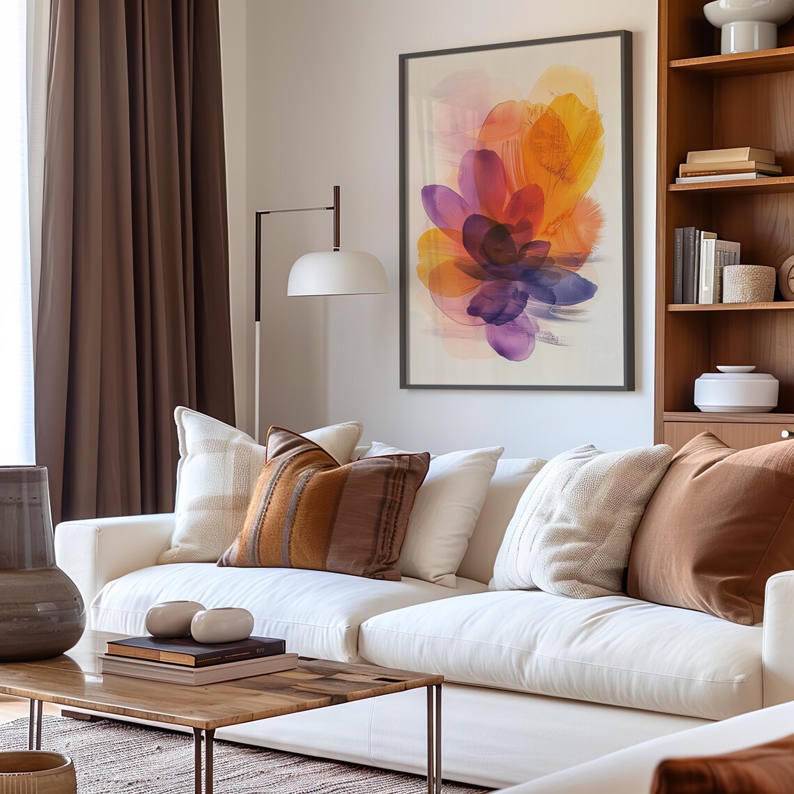 Abstract Floral Petals Watercolor Purple Orange Modern Art Poster - Image 3