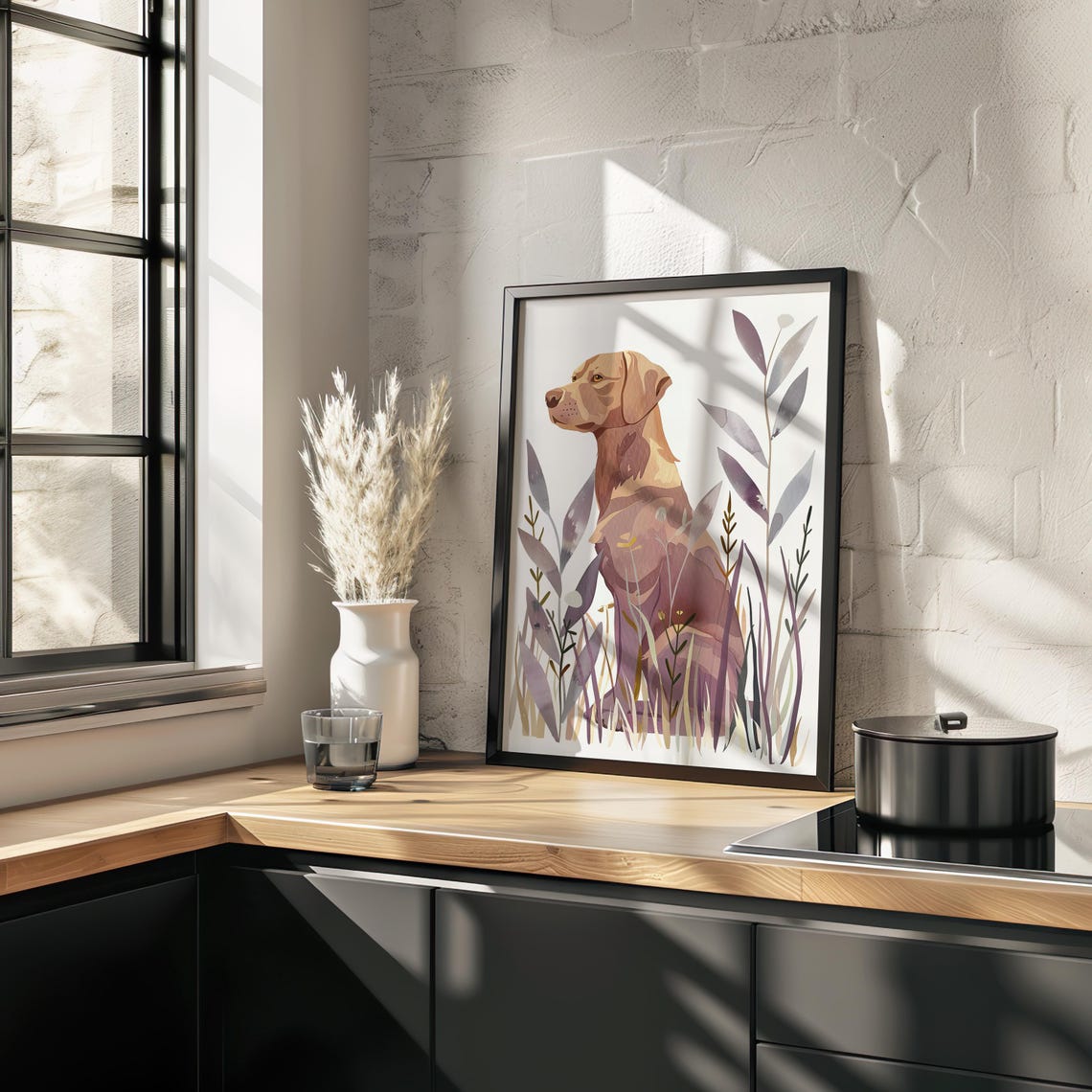 Brown Dog Watercolor Illustration Among Tall Grass Animal Art Poster - Image 2