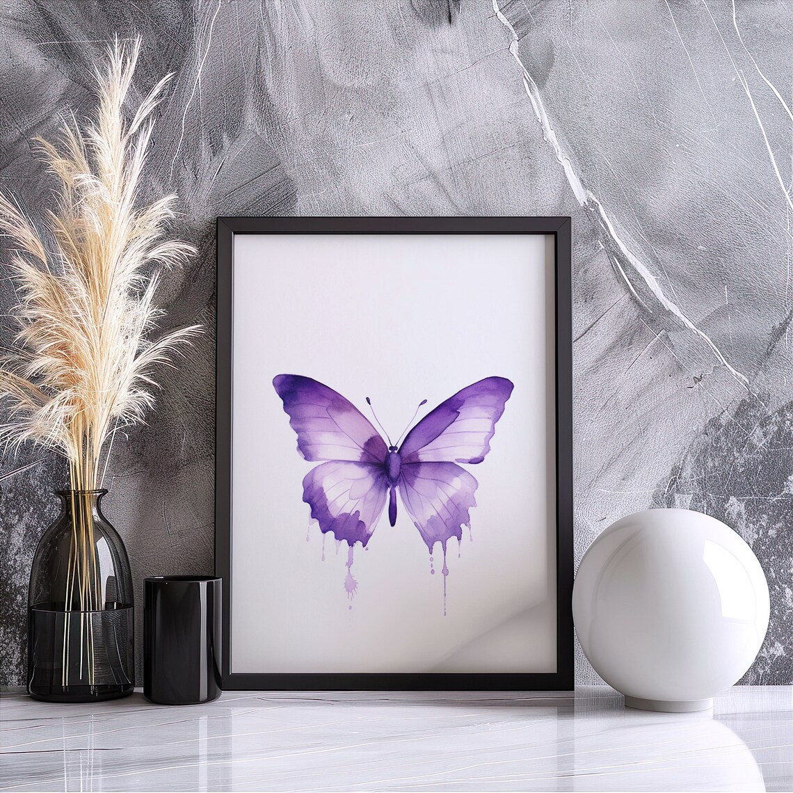 Lavender Butterfly Watercolor Drips Soft Purple Wings Poster - Image 3