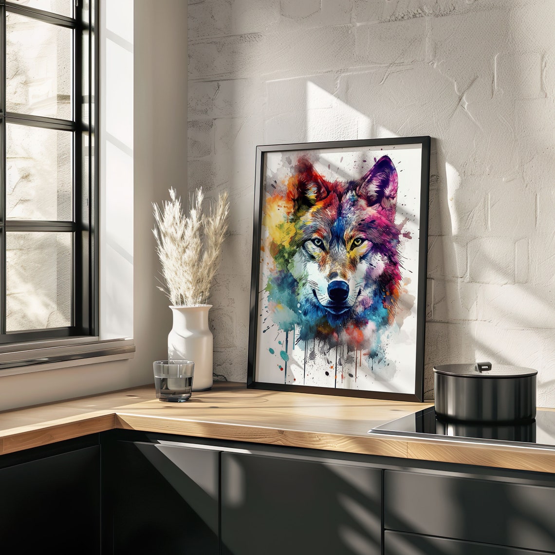 Rainbow Wolf Watercolor Portrait Vibrant Colorful Animal Art Poster - Image 3