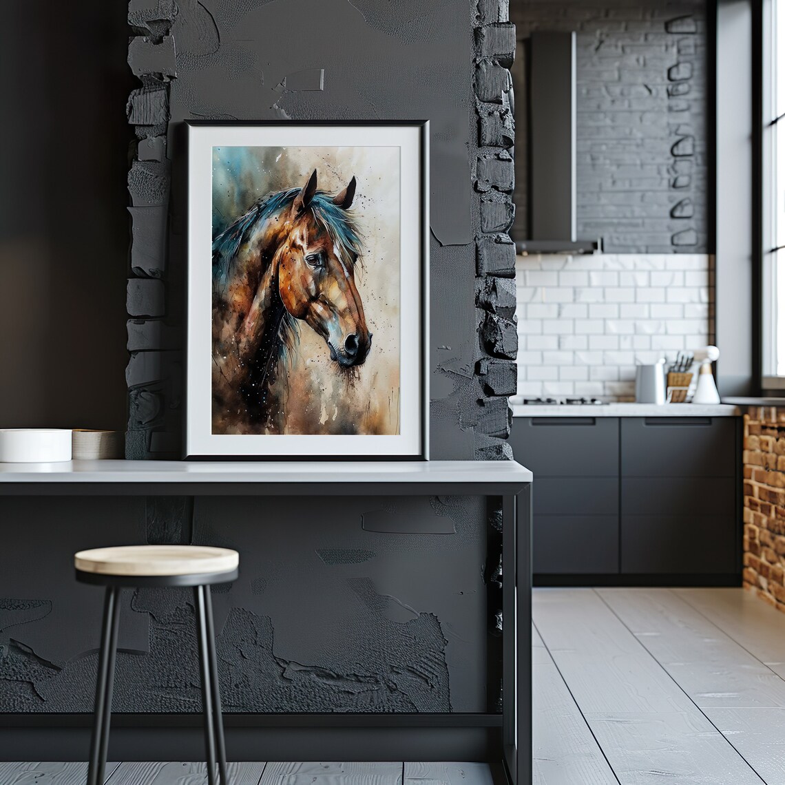 Brown Horse Watercolor Portrait Elegant Equine Animal Art Poster - Image 3