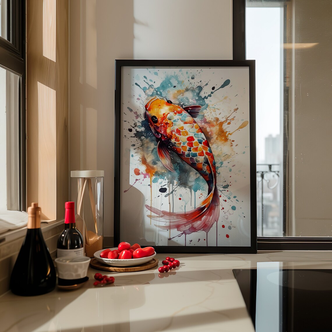 Koi Fish Colorful Watercolor Art Orange Teal Splash Pond Fish Poster - Image 3