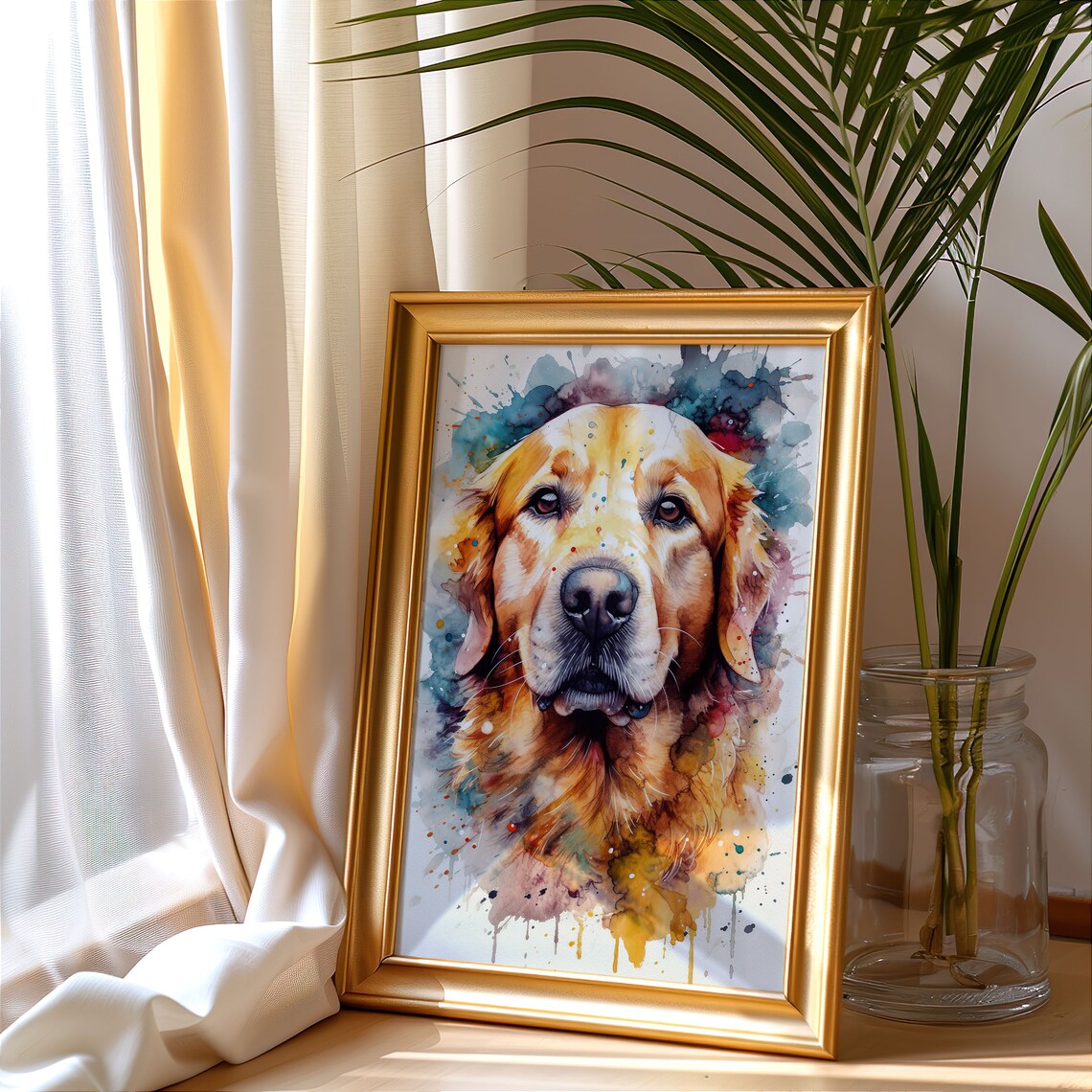 Golden Retriever Painting Wall Art Poster Gift Watercolor Colorful Animal Painting Illustration Nature Wall Art Home Decor - Image 3