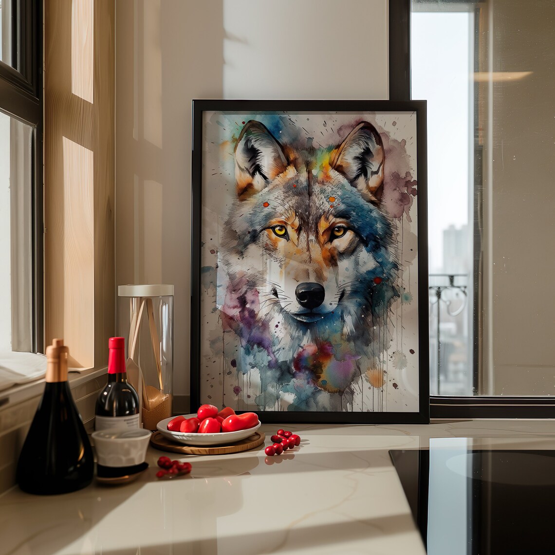 Gray Wolf Watercolor Portrait Wild Animal Wildlife Art Poster - Image 5