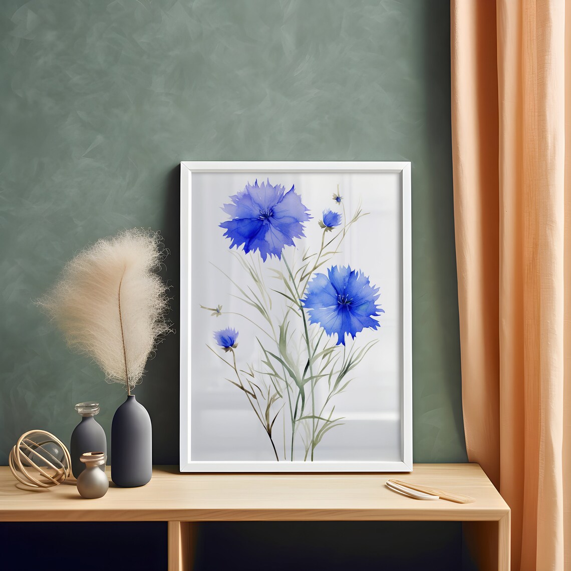 Blue Cornflowers Watercolor Wildflower Stems Farmhouse Floral Art Poster - Image 4