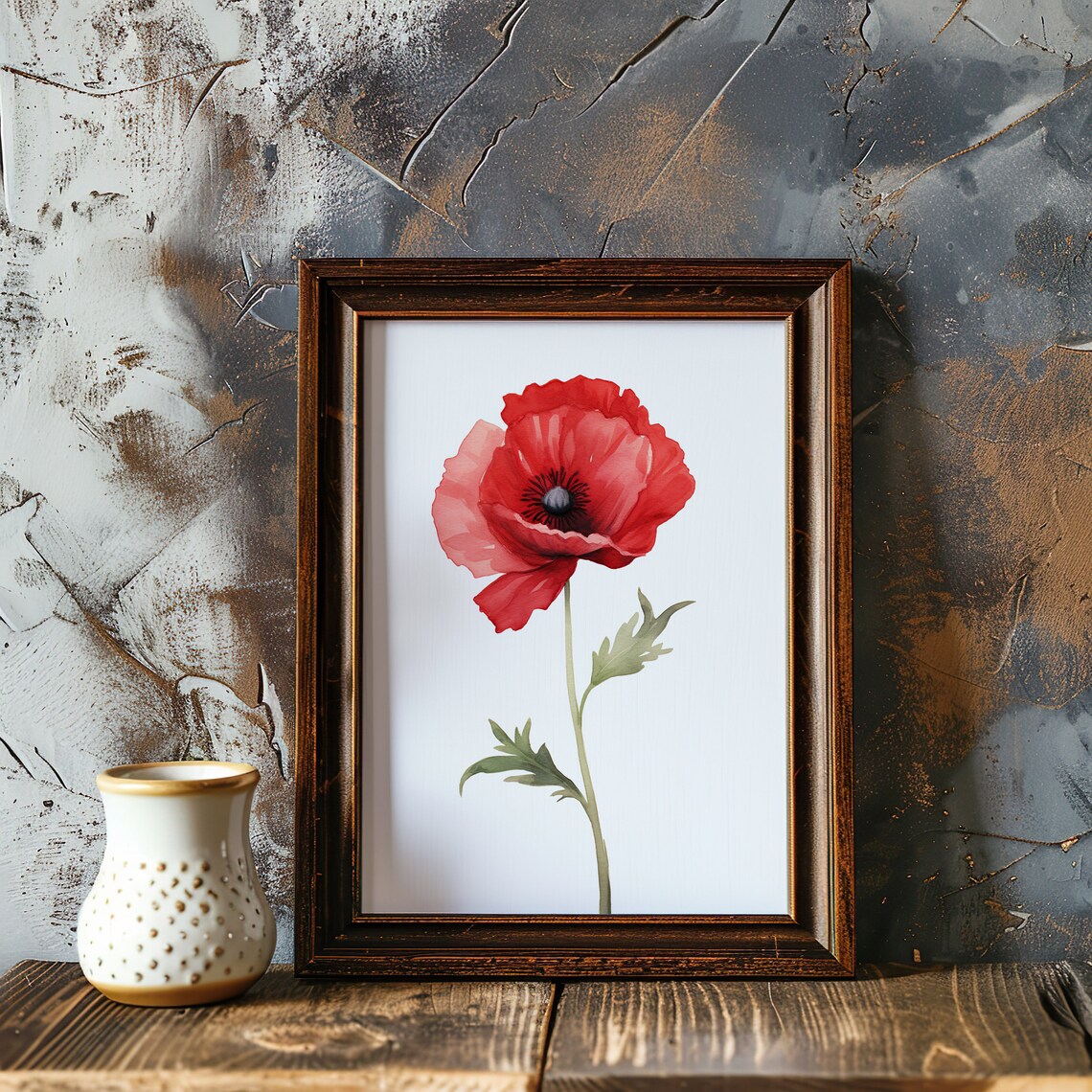 Red Poppy Bloom Minimalist Watercolor Single Fresh Flower Print - Image 4