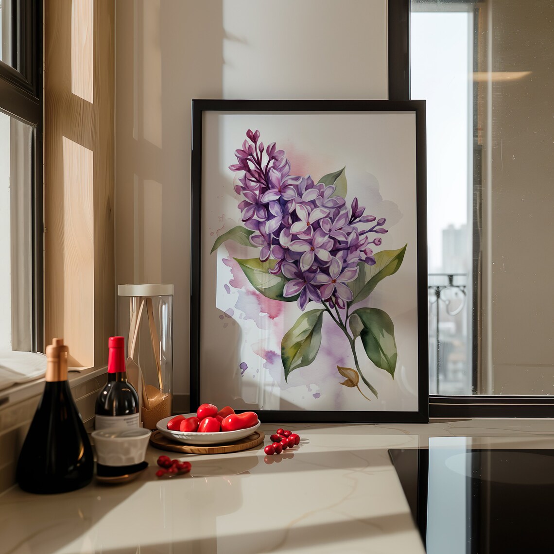 Lilac Blossom Cluster Pink Purple Watercolor Floral Art Poster - Image 3