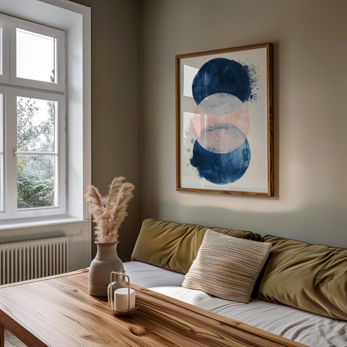 Navy and Blush Overlapping Circles Abstract Watercolor Art Print - Image 5