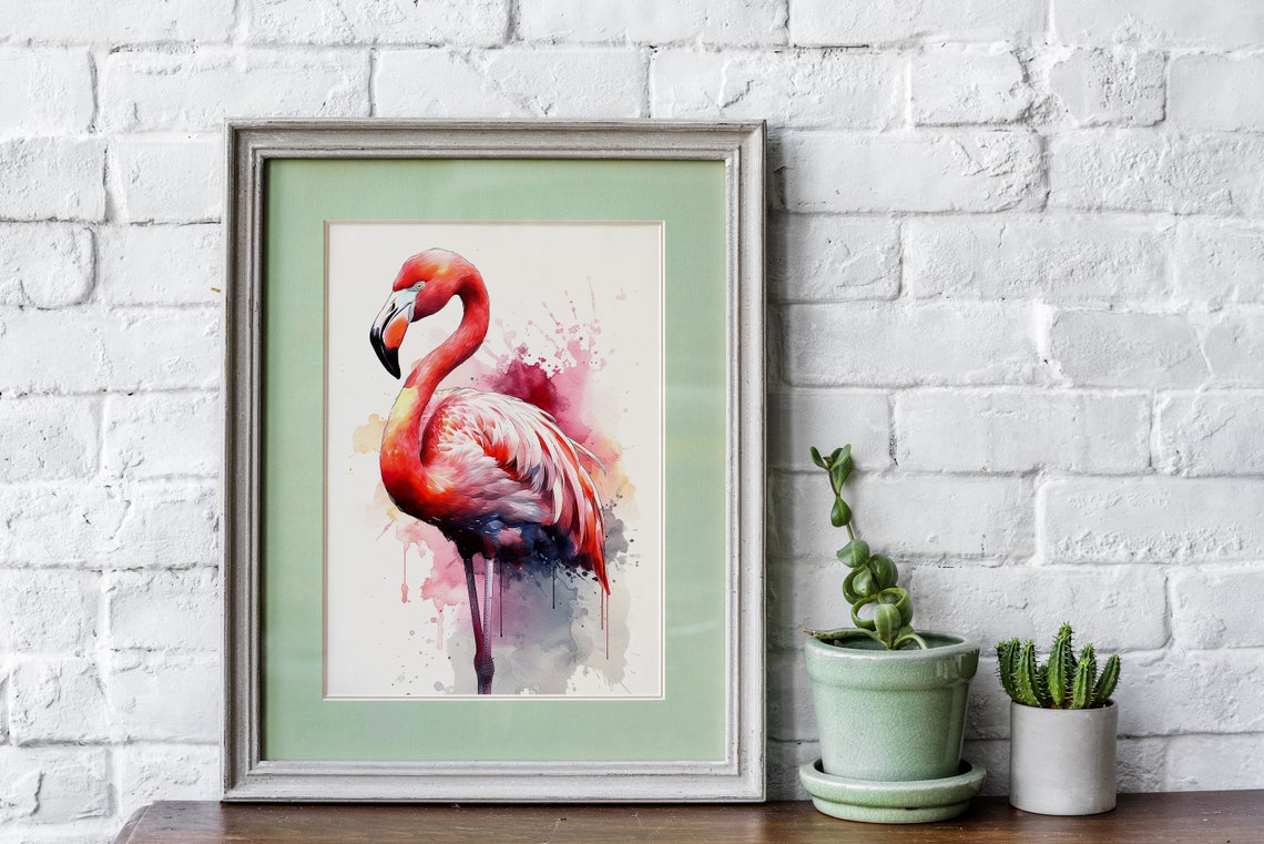 Flamingo Watercolor Portrait Pink Tropical Bird Splash Poster - Image 5